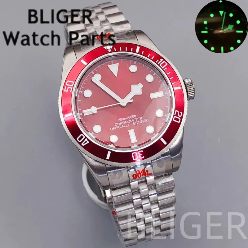 BLIGER 2025 39mm Men's NH35 Automatic Wristwatch Domed Sapphire Glass 100m Diving Retor Wine Red Dial Luminous Men's Watches