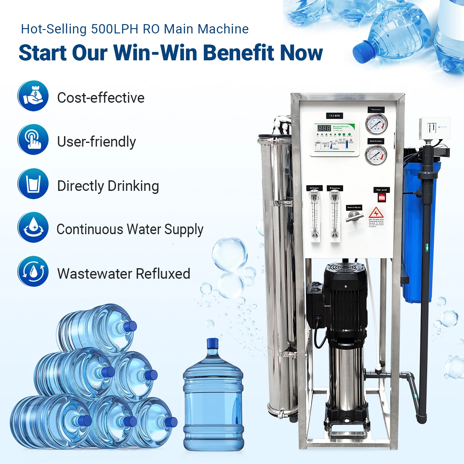 500LPH Small Water Treatment Equipment Groundwater Well Water Reverse Osmosis Machinery Ro Filter  Water Making Machine