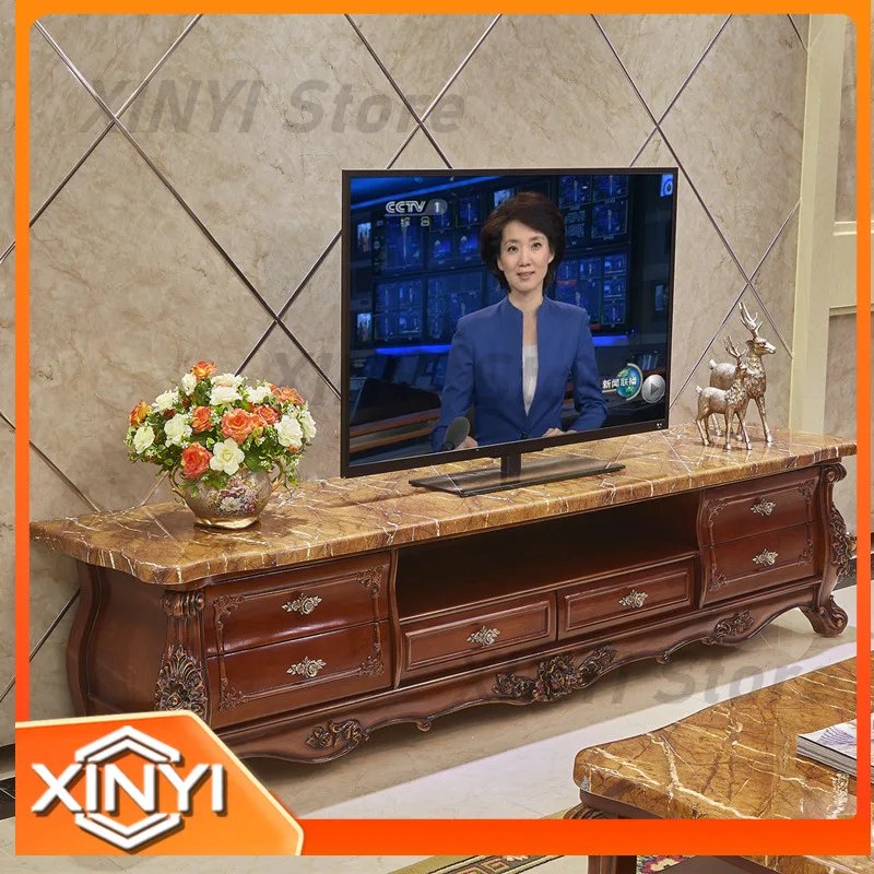 Modern Minimalist European TV Stand for Small Living Rooms Solid Wood Marble TV Cabinet and Coffee Table Set