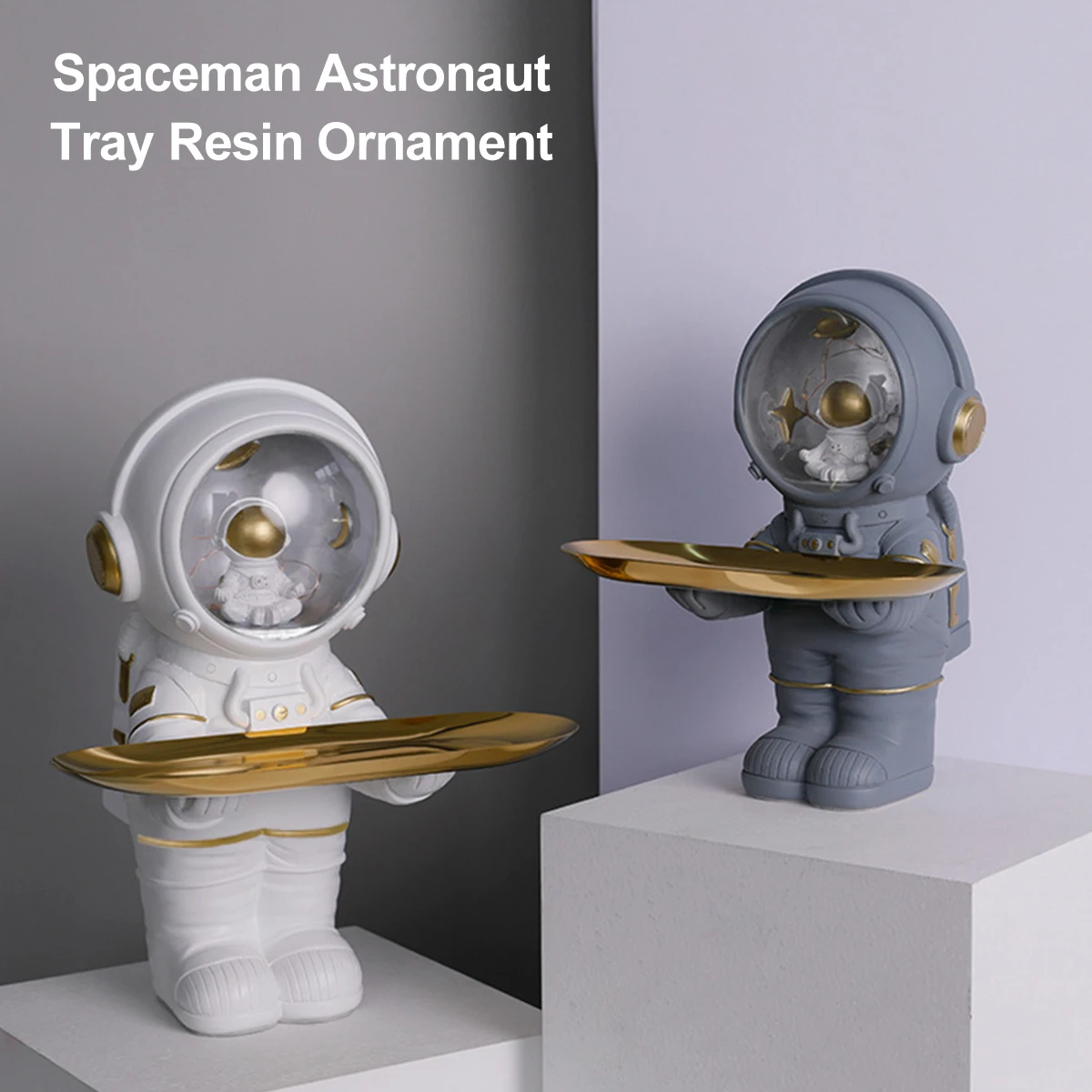 Creative Astronaut Statue Storage Tray Nordic Home Decor Desk Storage Astronaut Figurine Living Room Table Decor Key Storage