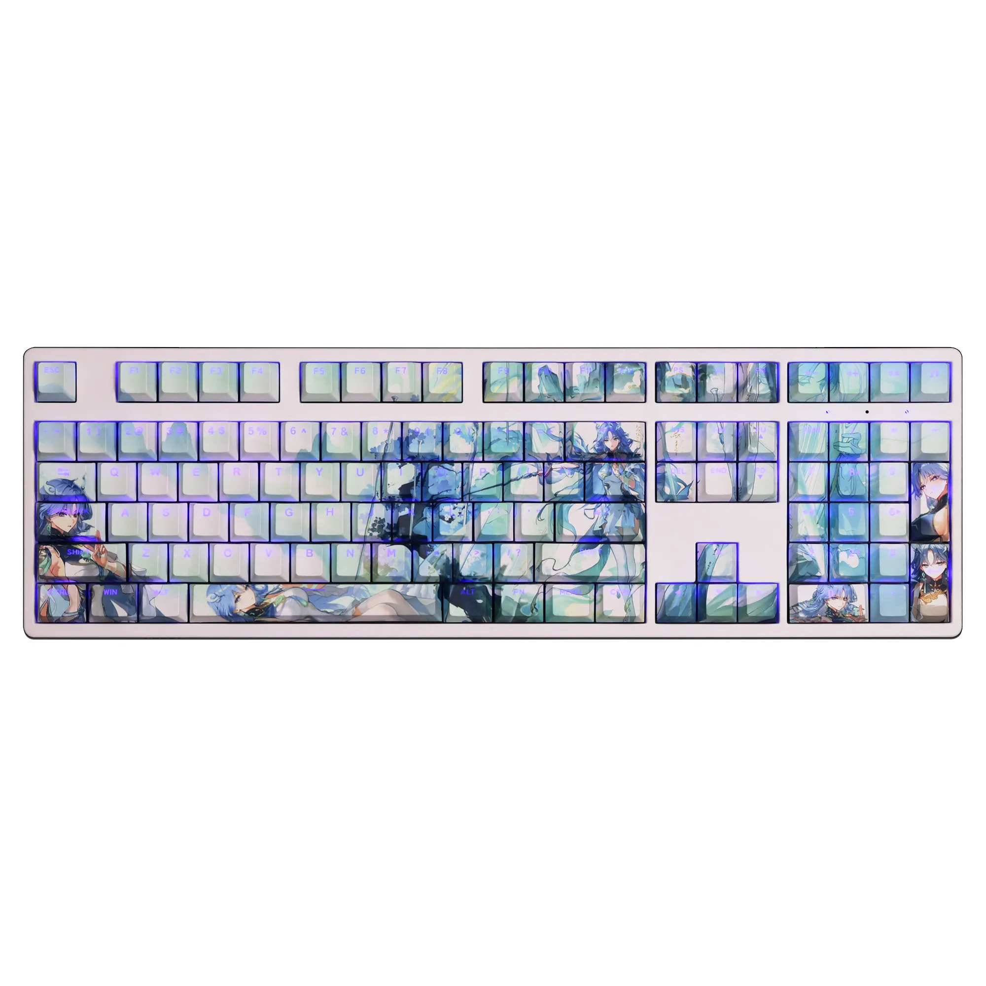 Qingxiao 108 Key Cap Wuthering Waves Key Cover PBT DYE Sublimation Cherry MX Cross Axis Switch Keycaps for Mechanical Keyboard
