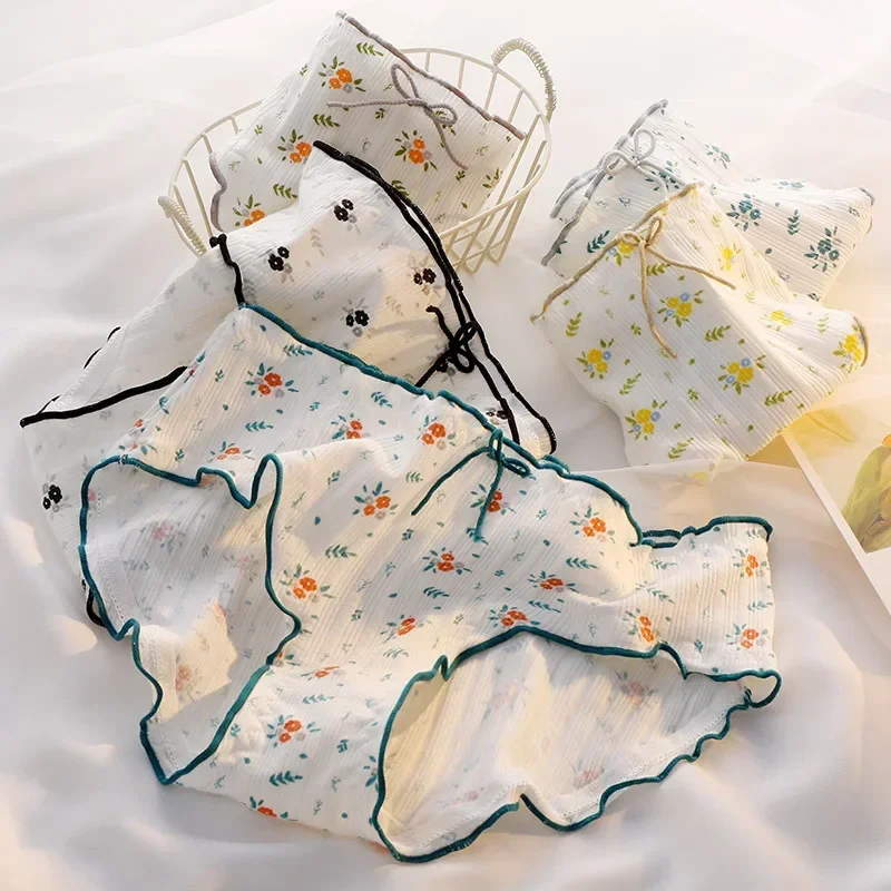 

Cotton Panties Women's Underwear Panty Fashion Floral Comfort Briefs Mid Waist Seamless Underpants Female Lingerie Ropa De Mujer