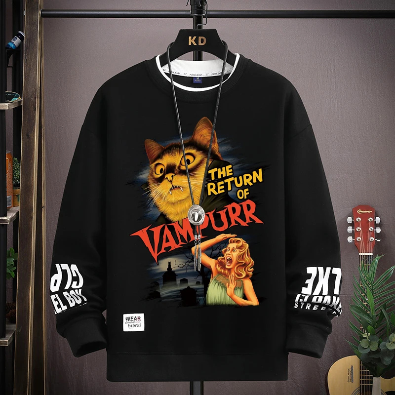 O retorno de vampurr novo em moletons e moletons masculinos o pescoço manga longa camisetas de grandes dimensões moda topos hip-hop streetwear 5xl