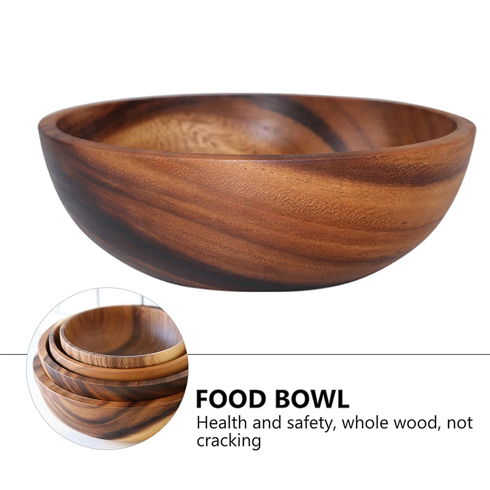 

1Pcs Wood Salad Bowl 18x7.5cm Whole Wood Hand Grinding Large Capacity Food Serving Bowl Dessert Container