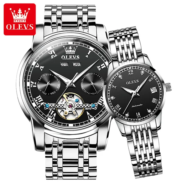 100 % Original OLEVS automatische mechanische Paar-Armbanduhren für Damen und Herren, wasserdichte Uhren, Uhrenset für Sie oder Ihn 4