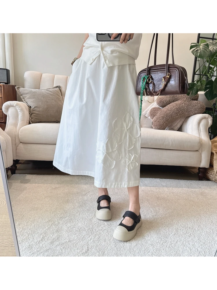 

Элегантная 3D-юбка миди с цветочным узором, А-силуэт, расклешенная, для женщин, со средней талией, с внутренней подкладкой, летняя коллекция