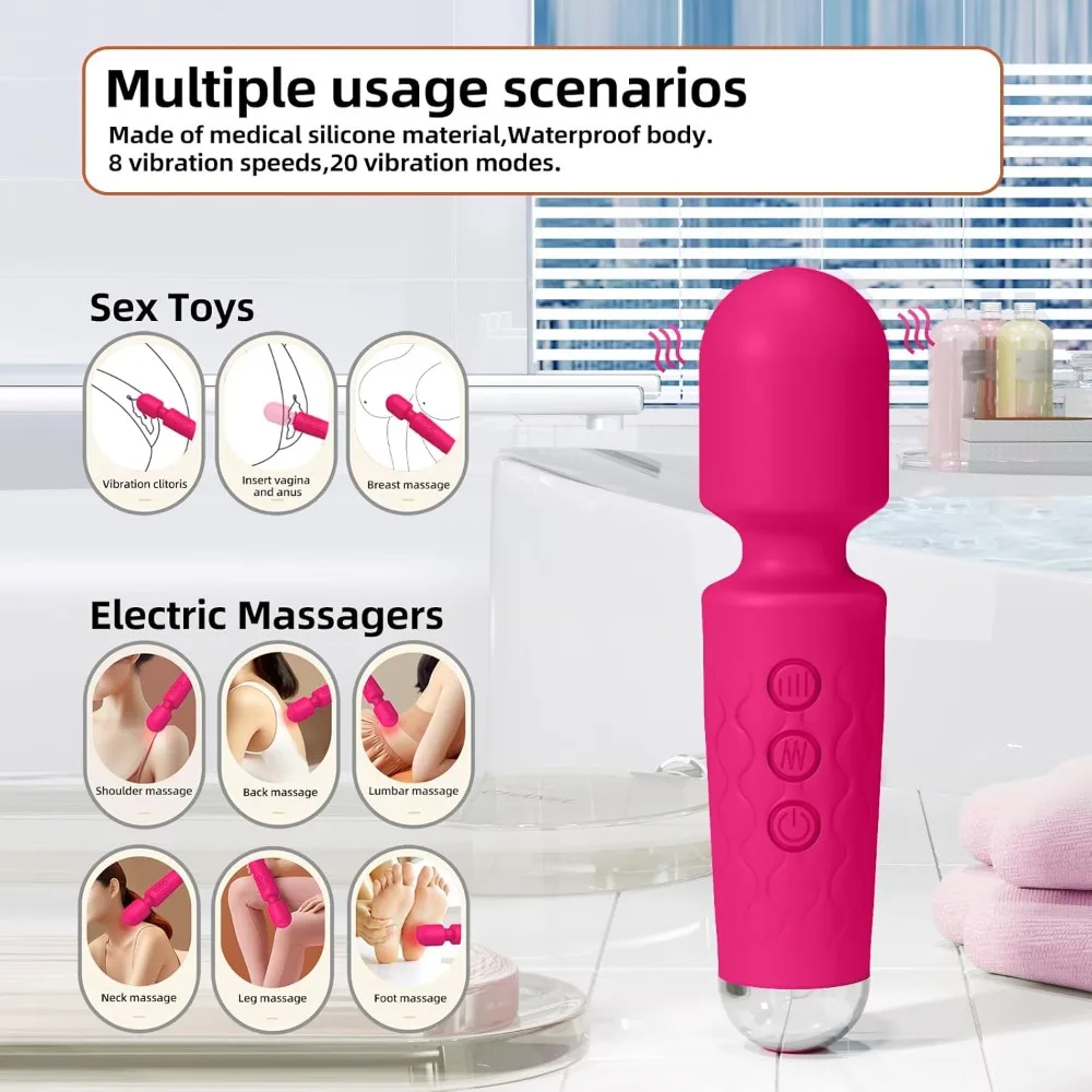 AV Vibrator Wand Personal Massager Clit Stimulator Sex Toy for Women 20 Patterns 8 Speeds Rechargeable Mini Vibrators Adult Toys