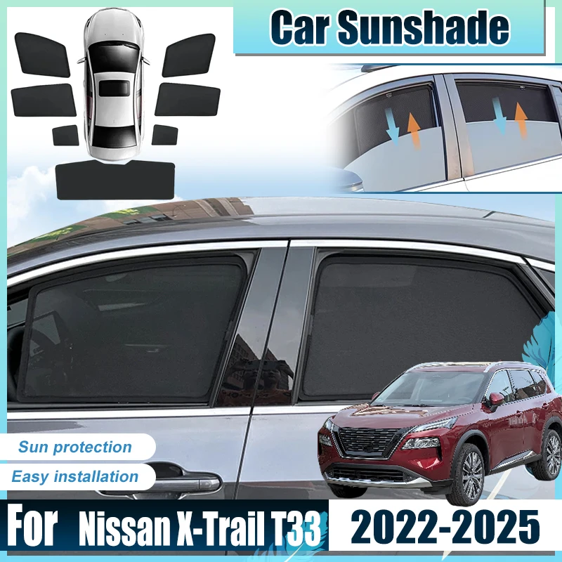 

Солнцезащитные сетки на окна для Nissan X-Trail T33 (2022-2025), аксессуары, защита от УФ-излучения, от солнца и жары