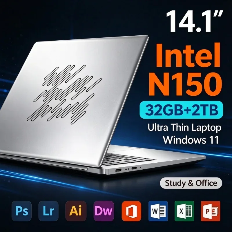 Business Office Notebook PC 14.1'' Inch Ultra Thin Portable Intel N150 16GB/32GB Memory Optional 1TB 2TB SSD Windows11 Laptop
