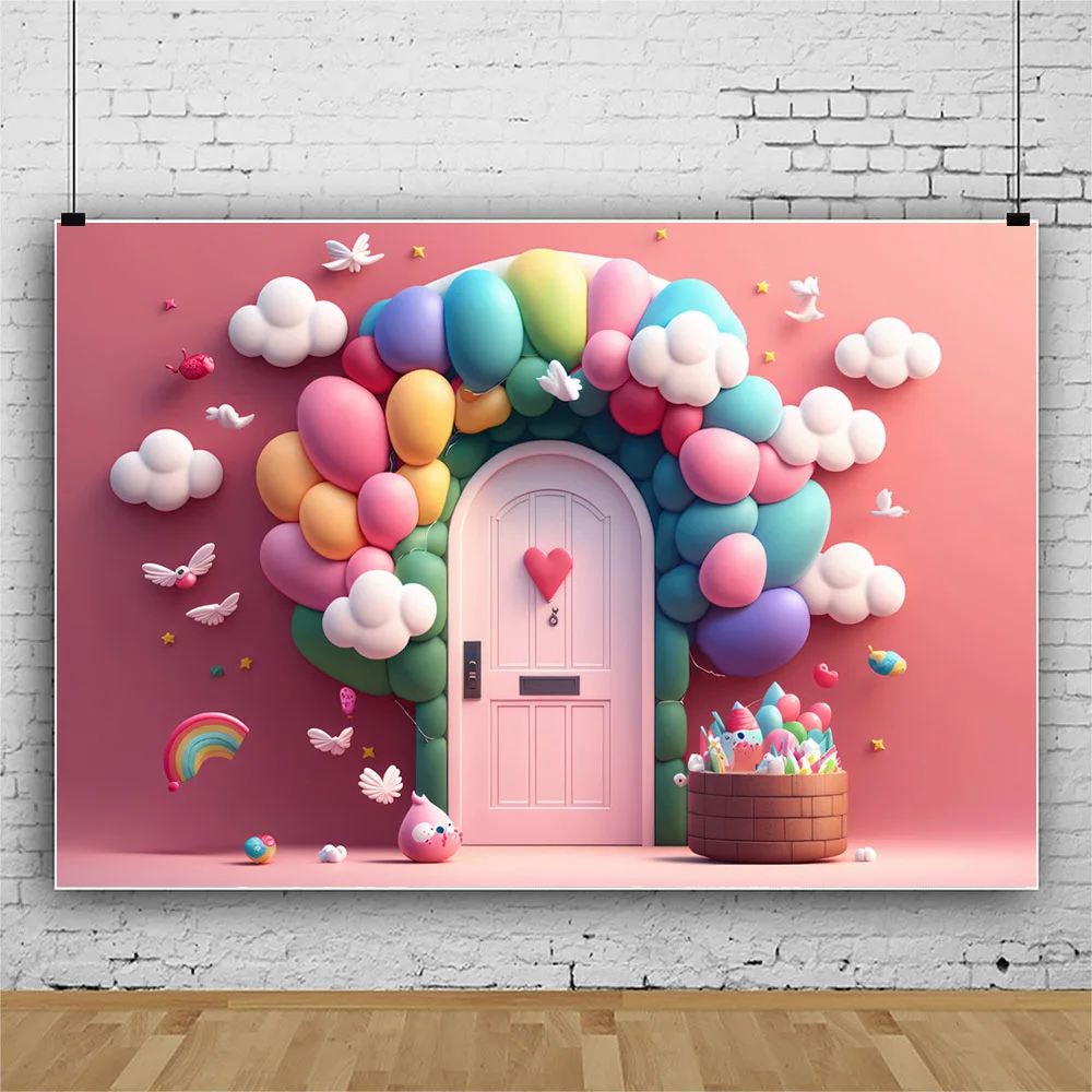 Fondo de arco de arcoíris 3D para fotografía, telón de fondo para fiesta de cumpleaños de niños, Baby Shower, juguete, oso, estrella, nube, accesorios de decoración de fondo