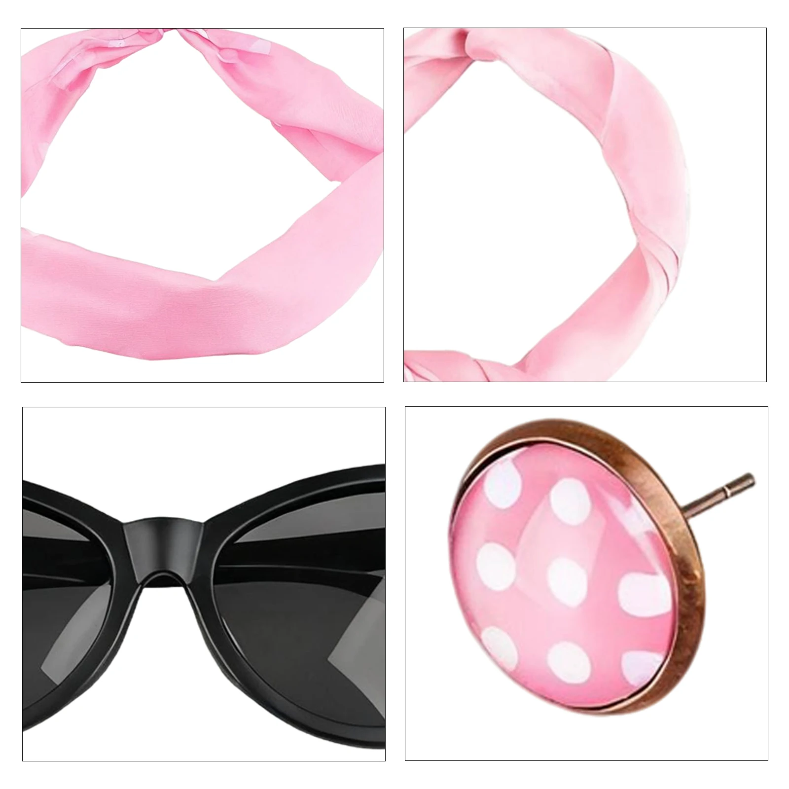 Ensemble d'accessoires de Costume pour femmes des années 1950, écharpe rétro en mousseline de soie à pois, bandeau, lunettes œil de chat, boucles d'oreilles, Halloween Cosplay Party Girl