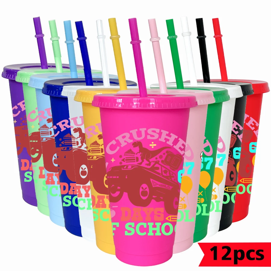 

12Pcs/lot 67 Series Car School 26oz Colorful Plastic Tumbler Birthday Party Drinkware Homecoming Water Cup