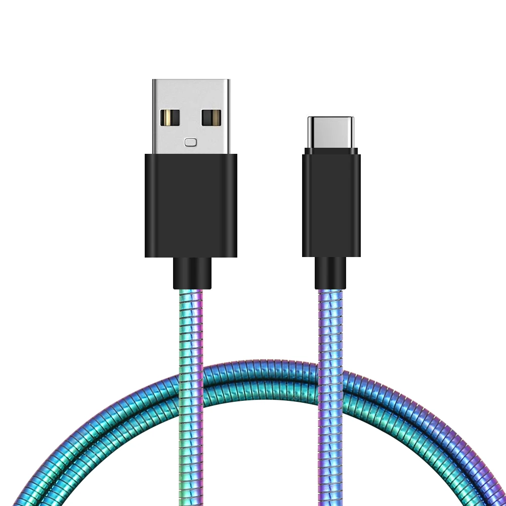 2M Metal Cable USB Type C USB Charger Cable Wire Data Sync Fast Charging Metal Braided Type C Micro USB Charger Cable For iPhone