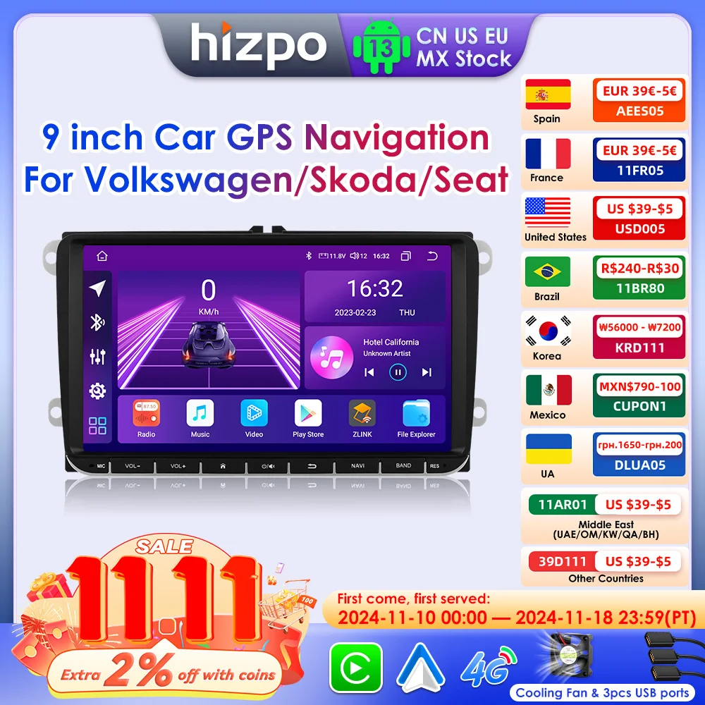 Hizpo Android 12 Auto Radio for Volkswagen VW Passat B6 B7 CC Tiguan Touran GOLF POLO Carplay Car Multimedia GPS 2din Autoradio