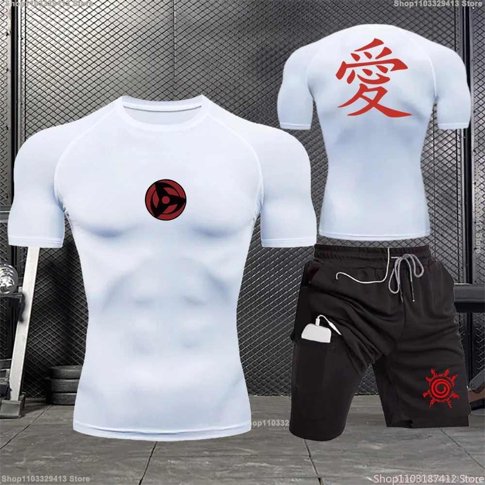 Men's Summer Quick-drying Fashion Casual Suit Gym Fitness Sports Training Sportswear Compression Casual T-shirt Shorts S-3XL