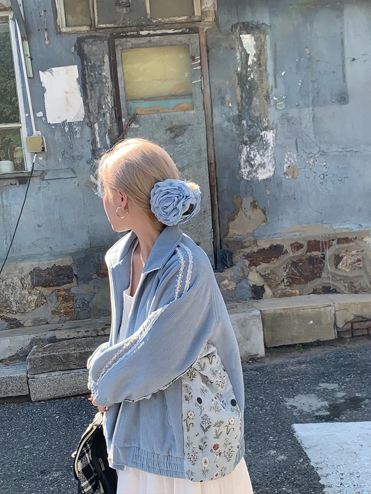 

Spor Sle Patchwork Floral Print Women's Jaet Autumn Season Corduroy Material JC Vintage Store ey Blue adient Design