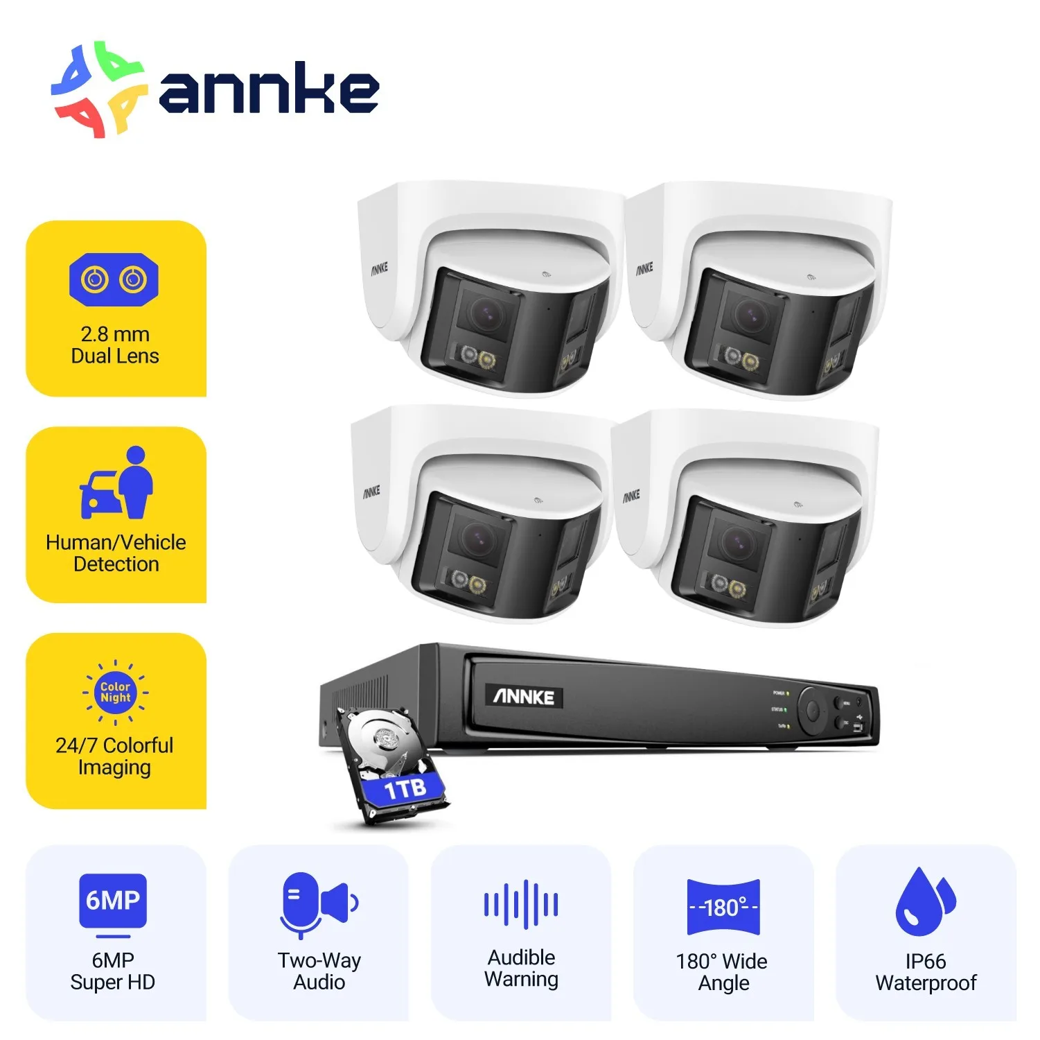 

ANNKE 6MP 180°Panoramic Security Camera Dual Lens 8CH NVR POE Ai Human Detection CCTV Video Camera Surveillance Kit Two WayAudio