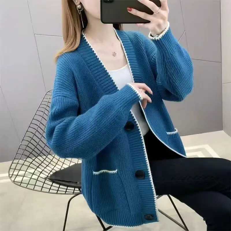 Korean Version Loose Fitting Small Fragrant Knit Cardigan 2023 Spring and Autumn Single Breasted Versatile Sweater Jacket