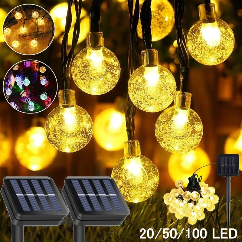 LED Solar String Lights Outdoor Crystal Globe Lights Waterproof Solar Festoon Fairy Light for Garden Christmas Outdoor Decor
