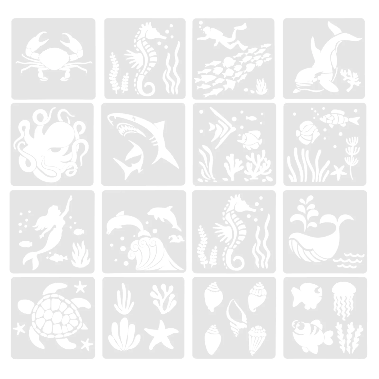 Ocean Theme Painting Template DIY Stencil Hollow Out Themed Child Sea Animal Drawing Paper Wall Decor