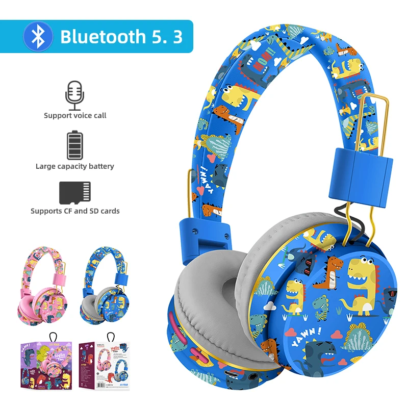 Wireless Bluetooth headphones with Microphone Dinosaur Boys Girls Stereo Music Earpiece dinosaur Headphones for Kids eadphones