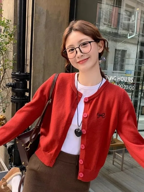 Ay Cardigan Aberto de Malha Feminino Outono 2025 Novo High-End Longo Sve Soft Outerwear Suéter Or Top Abotoado Poliéster F...