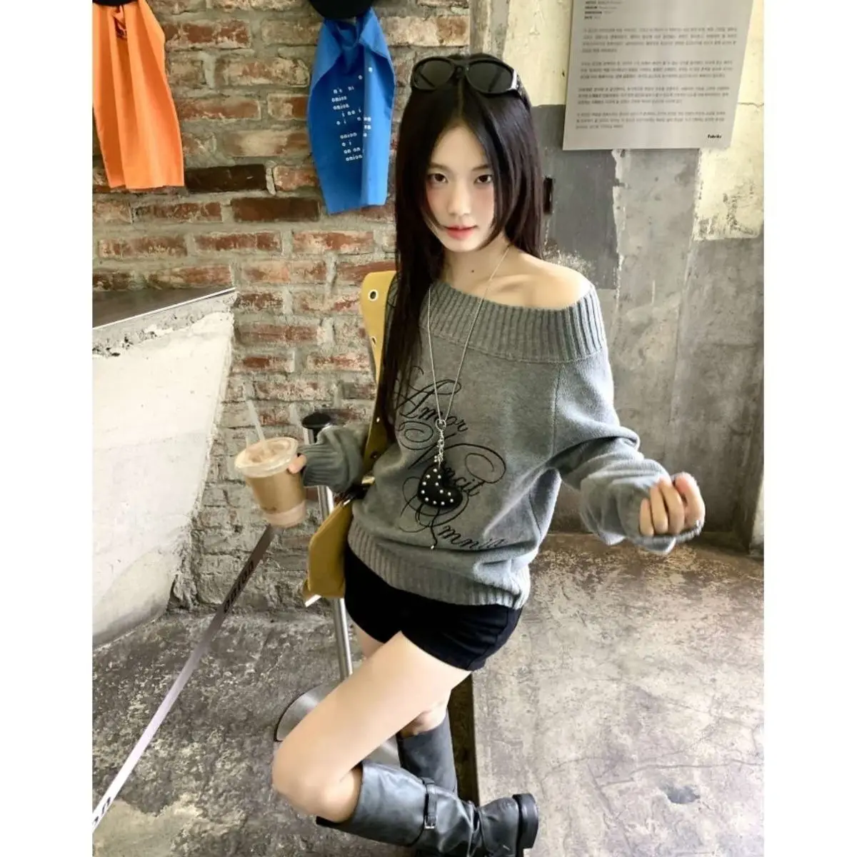 

Fashion Winter Knitted Sweater 2025 New Korean Slant Shoulder Autumn Top Lazy Style Pullover Women