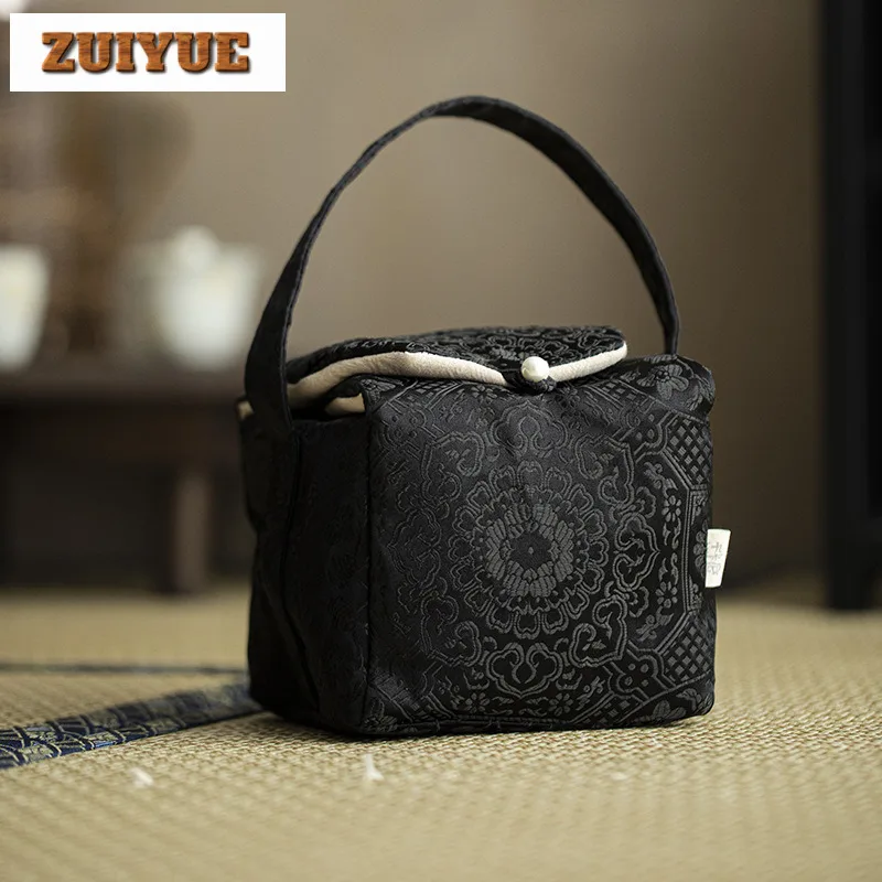 

Chinese Fabric Tea Storage Bag Outdoor Portable Dark Brown Pattern Tea Cozies Zen Tea Cozy for Pot Travel Tea Set Bag Tea Items