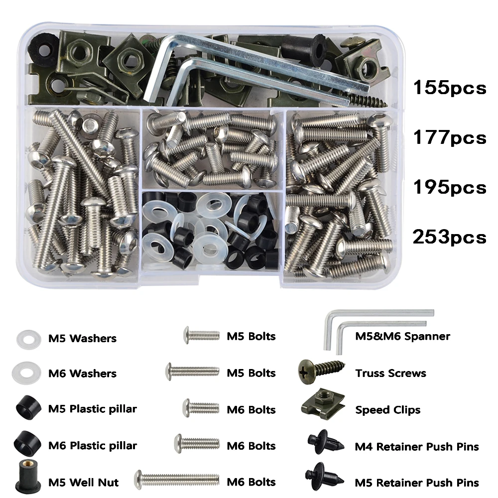 

Motorcycle Bodywork Fairing Bolts Kit for BMW Honda Yamaha Suzuki Kawasaki Aprilia Ducati Triumph MV Agusta M5 M6 Screws Washers