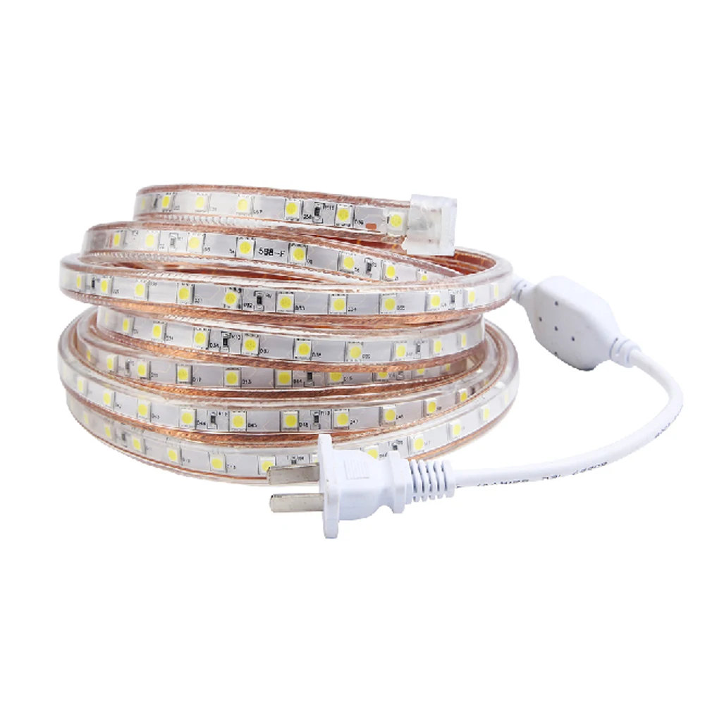 AC 220V LED Strip Light IP67 Waterproof SMD 5050 Led Strip Flexible EU Power Plug 60led/m 1M 2M 3M 5M 10M 15M 20M Indoor Outdoor