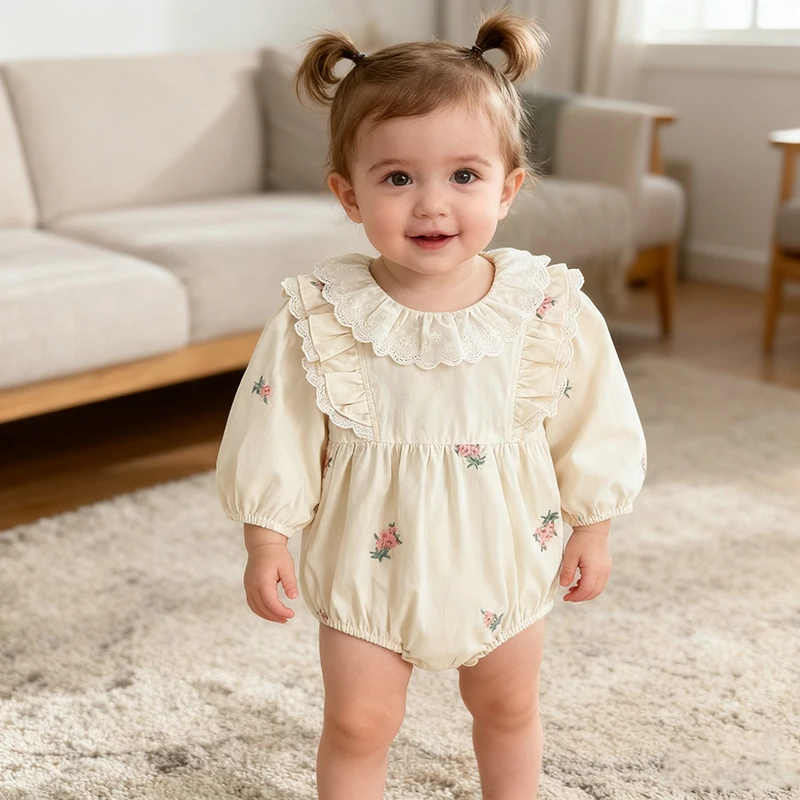 2026 neue Frühjahr Neugeborenen Baby Mädchen Bodys 0-24 M Lange Ärmeln Baumwolle Stickerei Baby Mädchen Overall Kinder infant Strampler