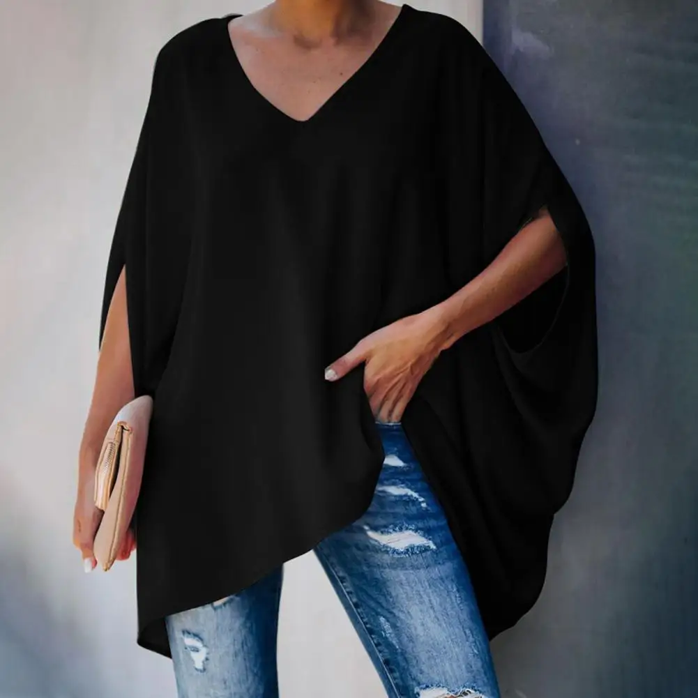 Blusa informal holgada con cuello en V, Top clásico, amigable con la piel