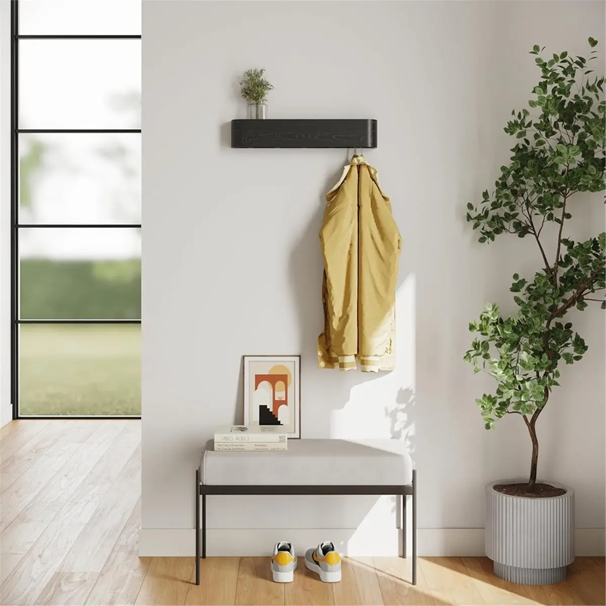 2026 New Wall-Mounted Coat Rack - Modern Design Coat Rack with Hidden Wall Hooks - Solid Wood Veneer Panel Coat Hanger