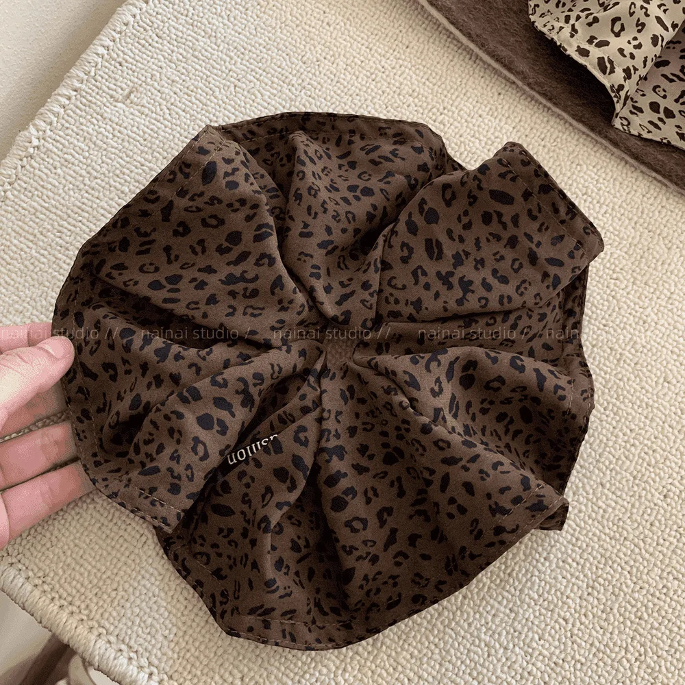 

Retro Dark-Colored Ponytail Holder Fashionable Leopard-Print Ponytail Holder for Girls Preppy Patterned Hair Accessory