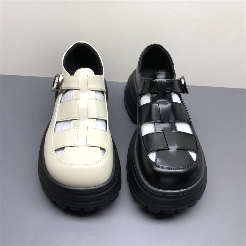 Leather Roman Sle Platform Sandals Women's Summer Lightweight Faionable Versatile Outdoor Slippers Bule Strap Sandals