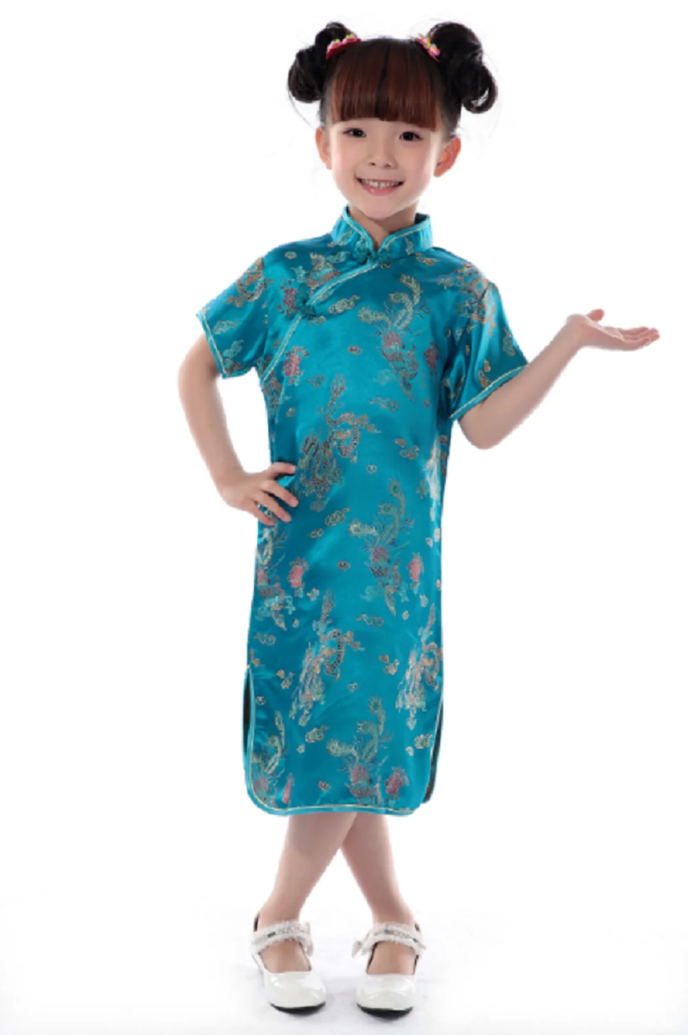 Wholesale New Chinese Traditional Children Printed Cheongsam Costumes Summer Girl Dress Girls High Quality Silk Satin Tang Suit