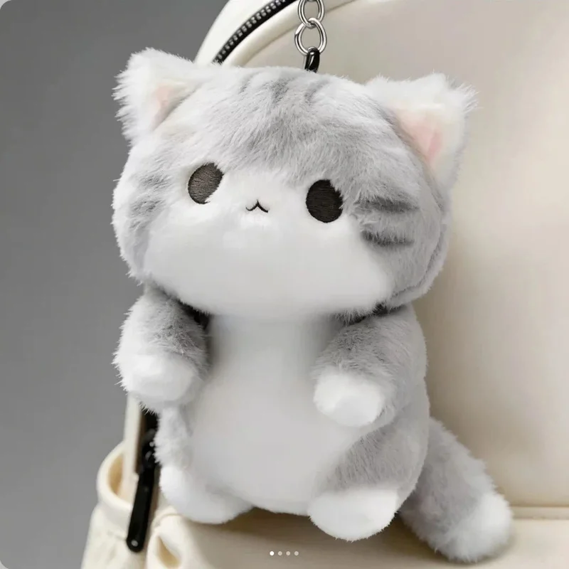 Soft Fluffy Grey Unique Plush Cat Keychain Cute Stuffed Animal Pendant For Backpack Bag Car Key Hanging Decoration