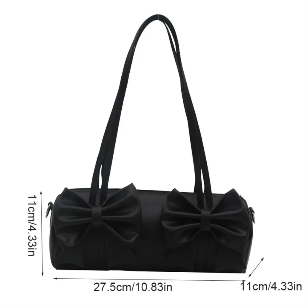 Solid Color Bow Cylinder Bag Hobo Korean Style Balletcore Handbag Large Capacity Bowknot Pleated Single Shoulder Bag Daily