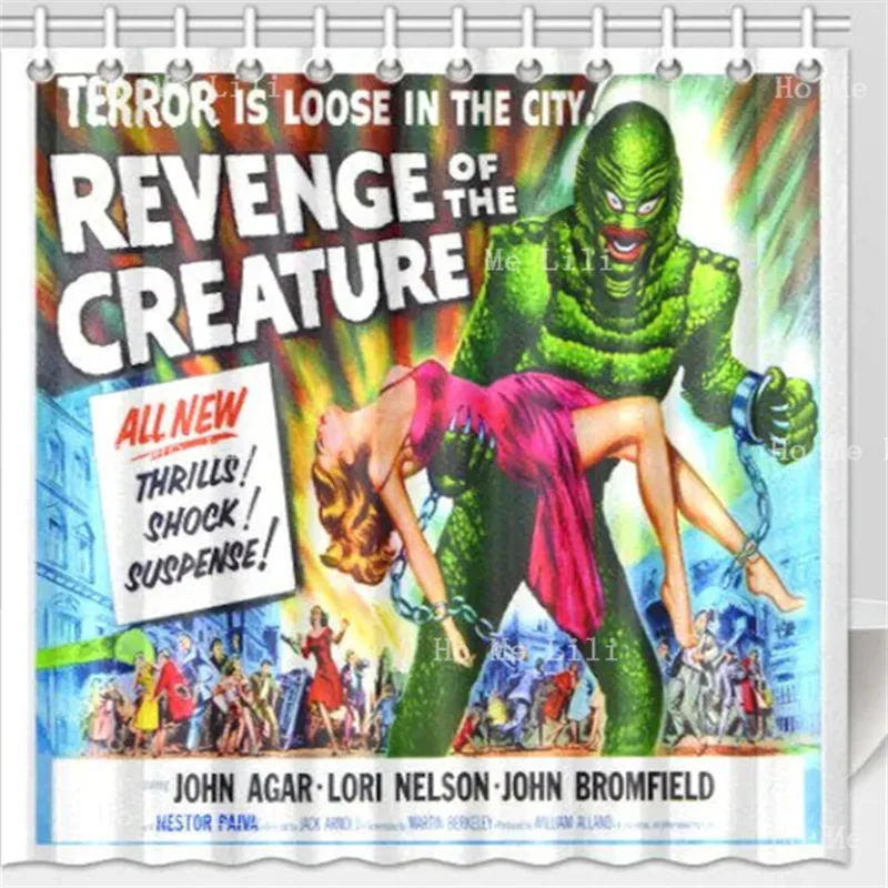 Attack Of Crab Monsters The Creature Revenge From Black Lagoon Grade Vintage Scifi Horror Movie Poster Astounding Shower Curtain