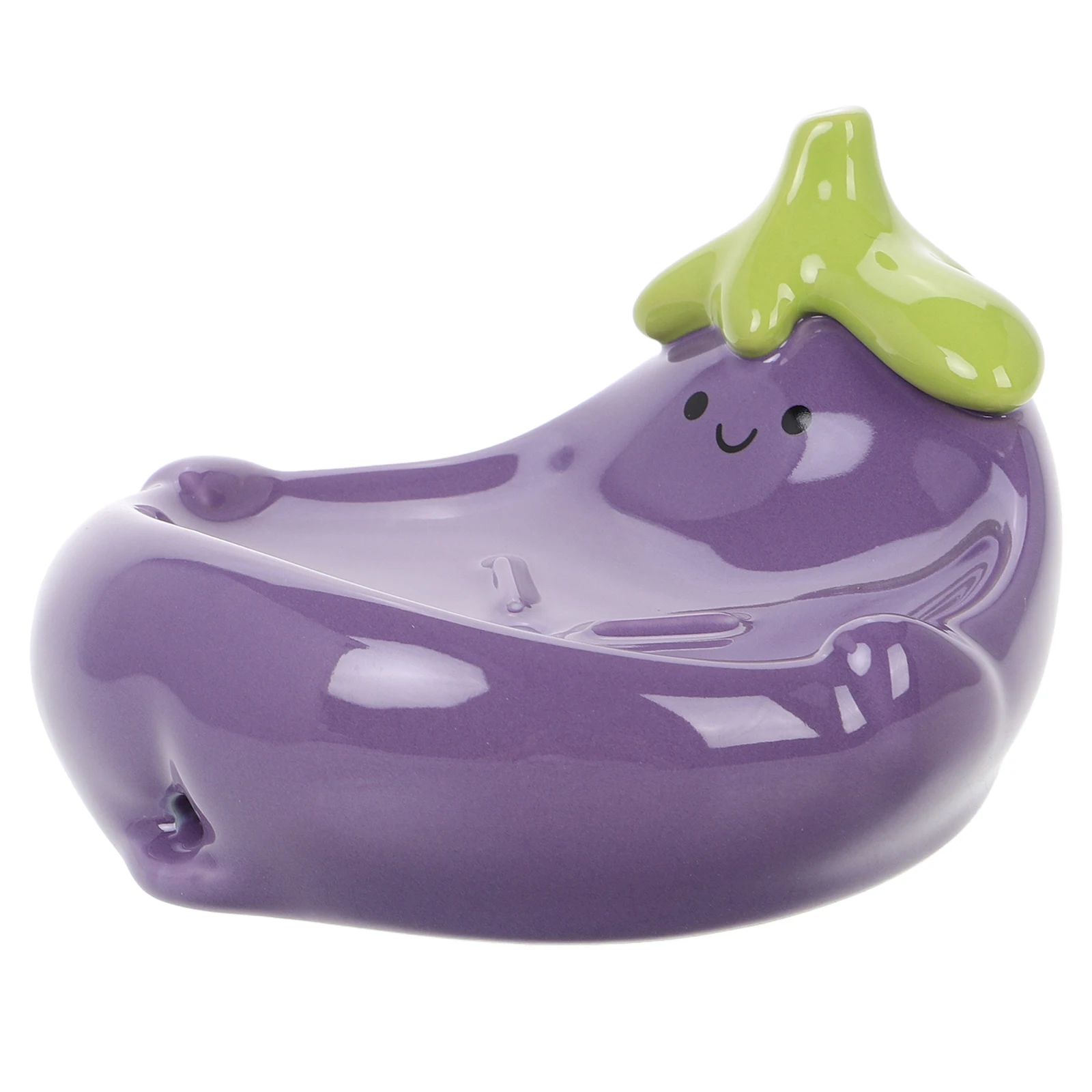 

Eggplant Soap Box Ceramic Dish Tray Holder for Shower Bath Cute Container Cartoon Sink Tile Shaped Draining Storage