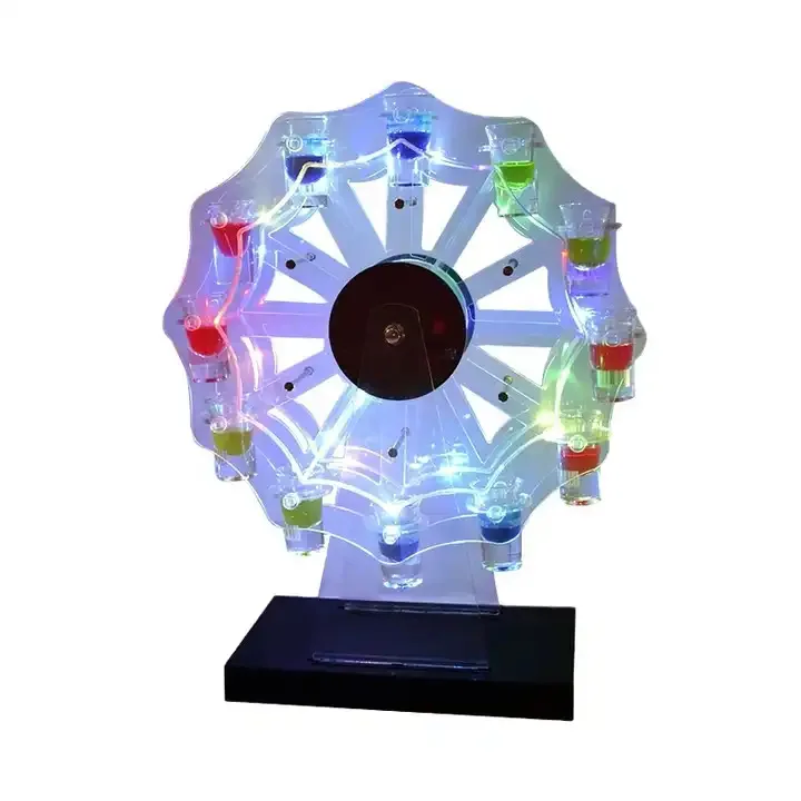 Light Emitting Diode Neon Ferris Wheel Champagne Wine Acrylic Cup Holder Colorful Rotary Stand with 12 Glasses