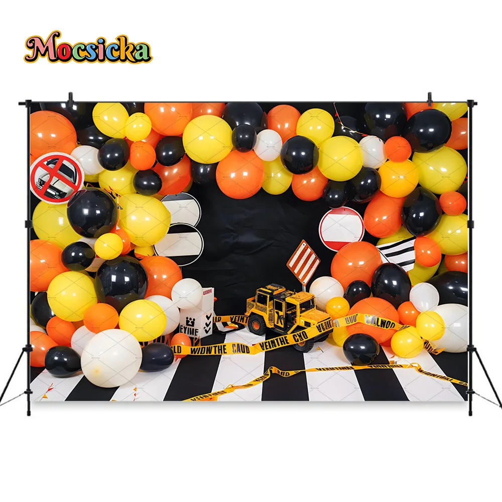 Архитектурная тема, фон для дня рождения для мальчика, желтая предупреждающая полоса, воздушный шар, фон, декор, детское шоу, торт, Smash, фотосессия