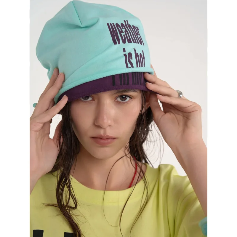 2026 American Retro New Double layered Couple Letter Printed Splicing Head Street Style Lazy Cold Hat