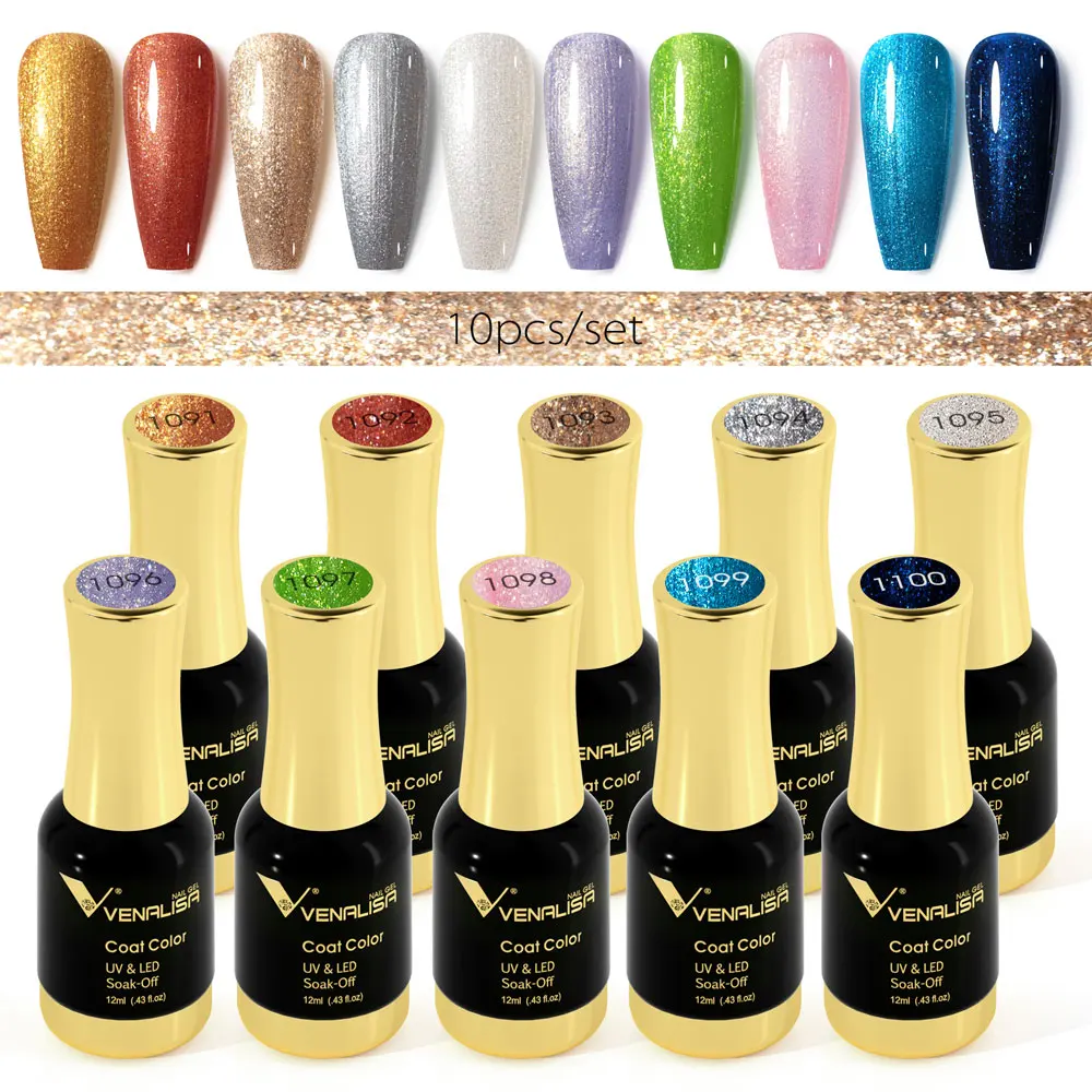 VENALCrawNail-Verhéritage à ongles gel, 12ml, 10 pièces/kit, super brillant, couche de finition guatémaltèque, séchage UV LED, MSI rose, laque étoilée