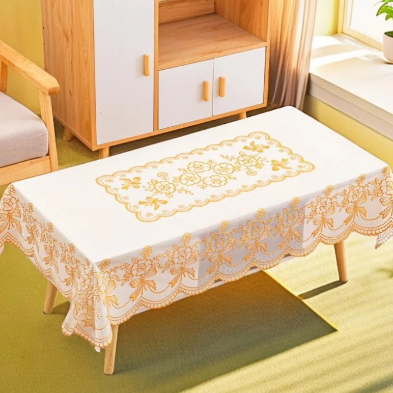 Bow Bronzing Waterproof Tablecloth High-End Reusable Oil-Proof Table Mat for Banquet Party Nordic Anti-Dirt Furniture Protector