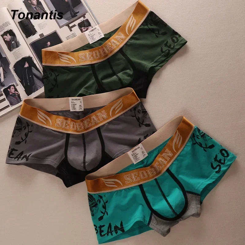 3Pcs/Set Top Quality Men Boxers Europe Design Cotton Men\'s Panties Fashion Chief Printing Man Underpants Cuecas Calzoncillos