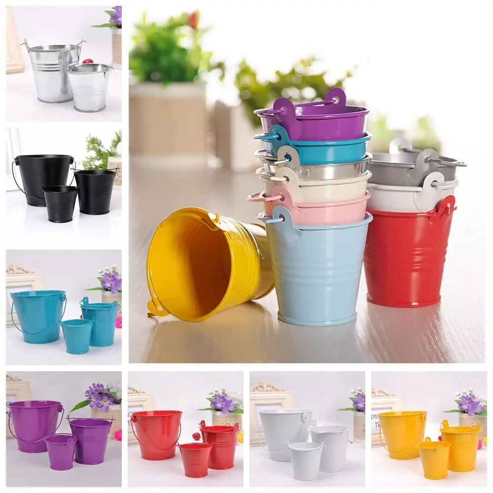 Wall Hanging Bucket Tinplate Iron Flower Pot Iron Art Hook Flower Barrel Miniatures Pastoral Mini Tinplate Water Bucket Balcony