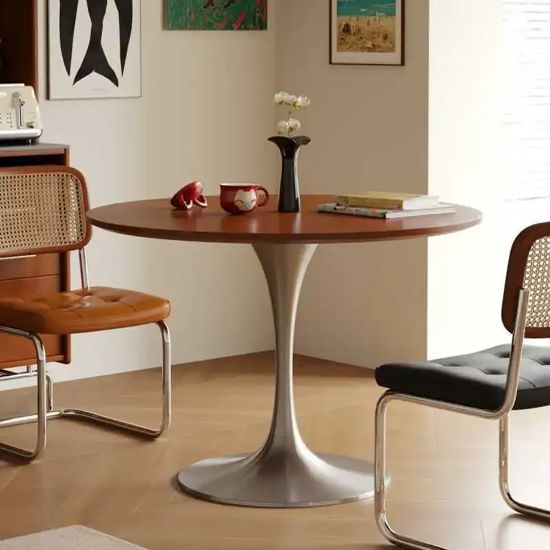 Европейский стиль, каменная плита, твердая древесина, домашний обеденный стол в скандинавском стиле, круглый обеденный стол, простой интернет-знаменитости