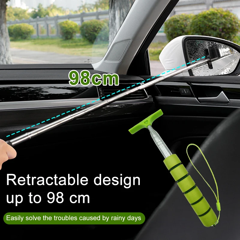 Car Rearview Mirror Wiper Telescopic Auto Mirror Squeegee Cleaner 98cm Long Handle Car Cleaning Tool Mirror Glass Mist Cleaner