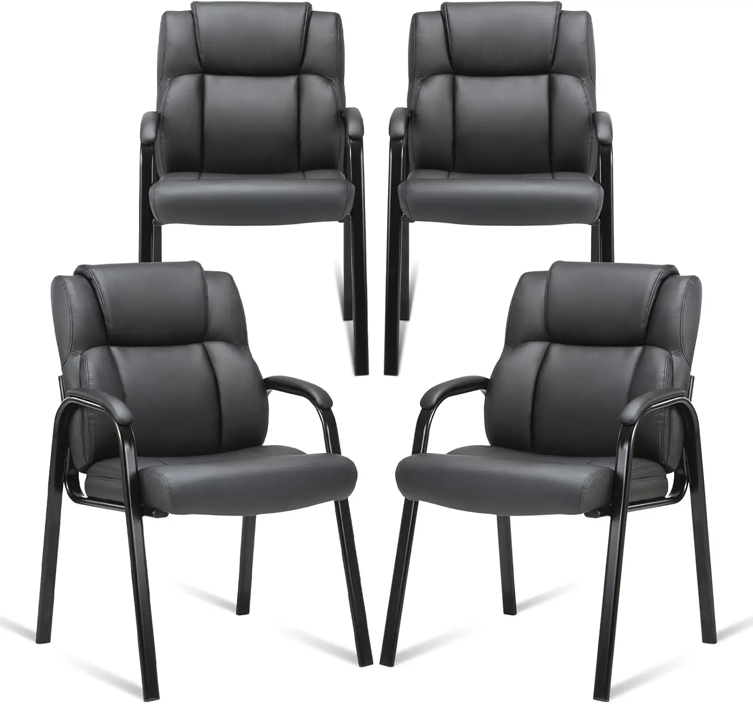 

Leather Guest Chair with Padded Arm Rest for Reception Meeting Conference and Waiting Room Side Office Home Black 4 Pack